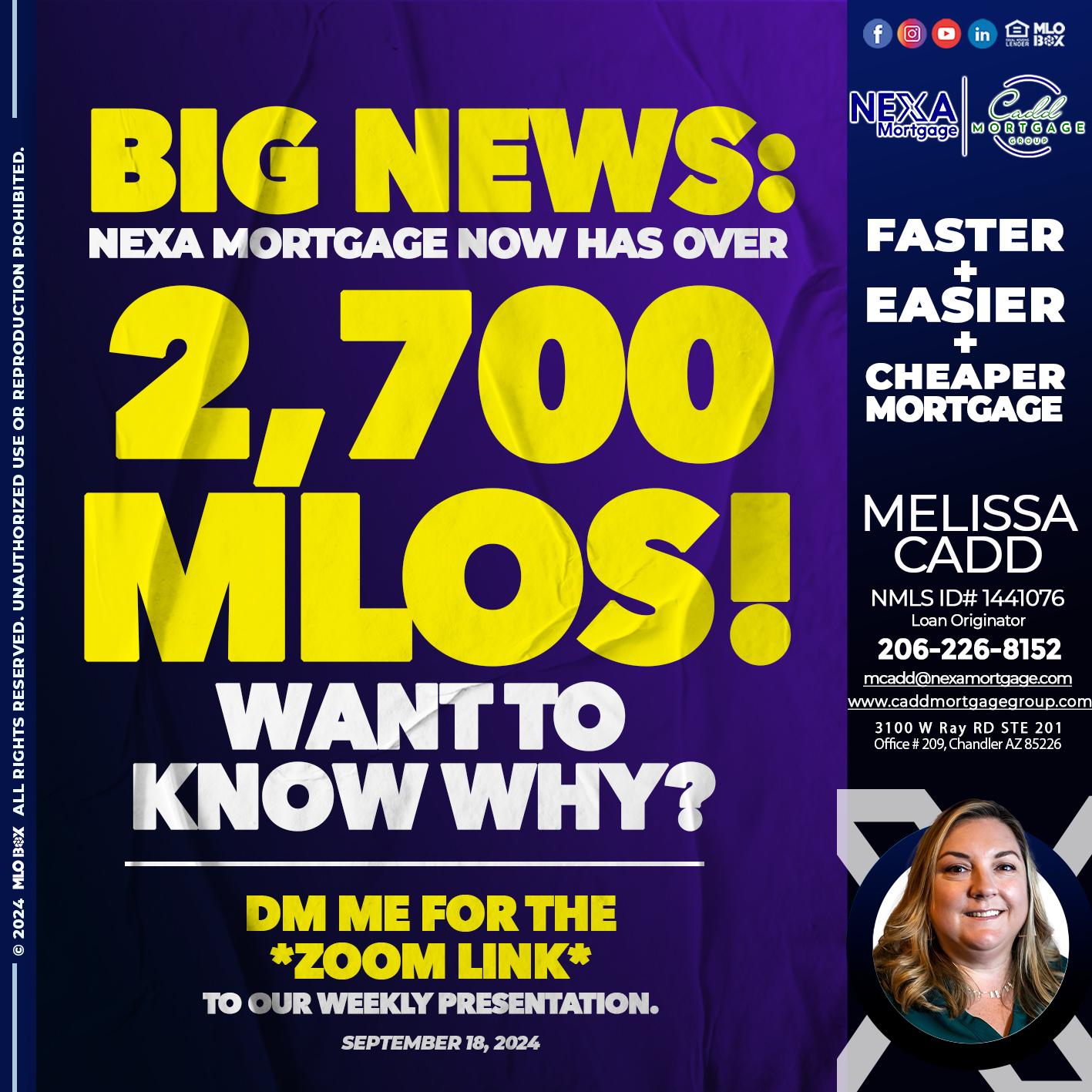 BIG NEWS - Melissa Cadd -Loan Originator