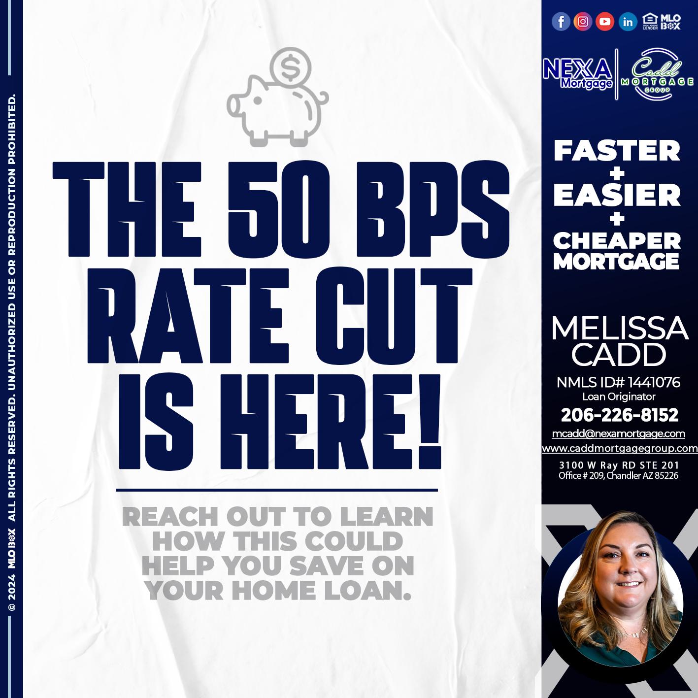 the 50 bps - Melissa Cadd -Loan Originator