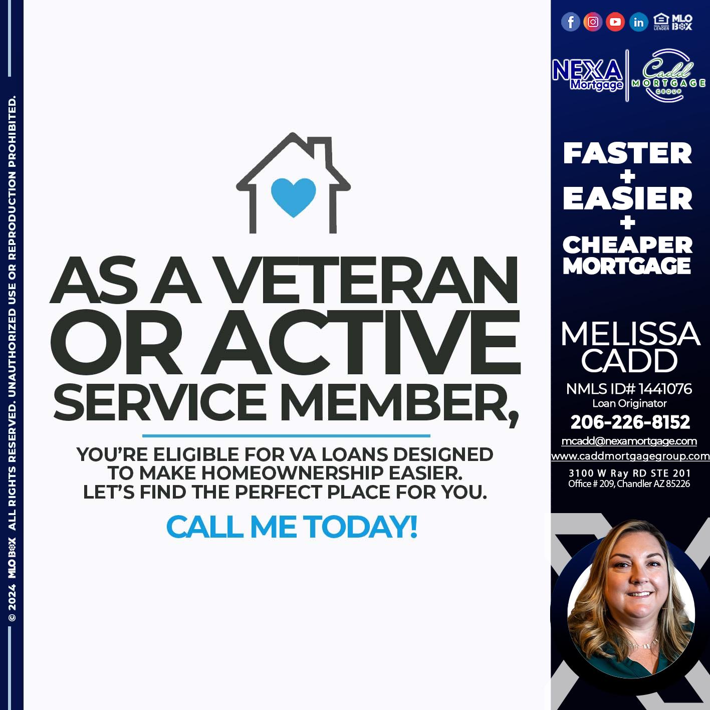 as veteran - Melissa Cadd -Loan Originator