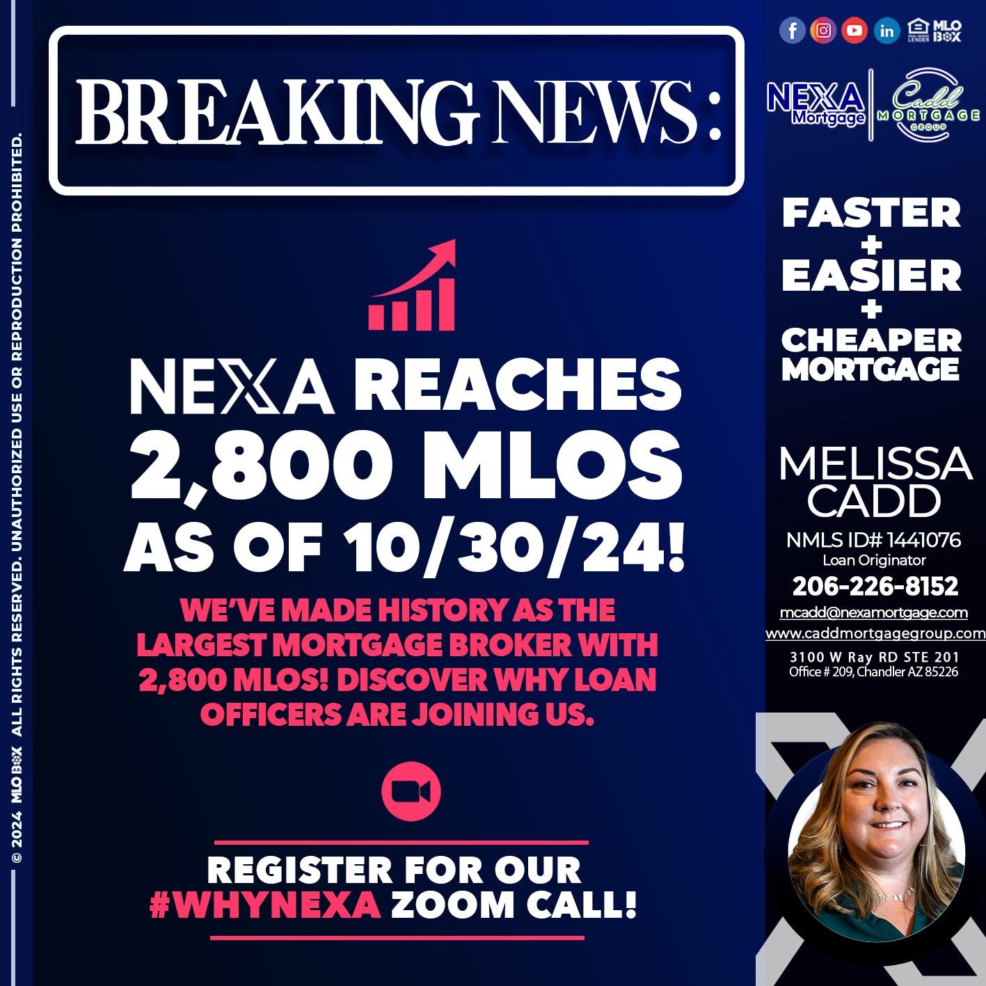 BREAKING NEWS - Melissa Cadd -Loan Originator