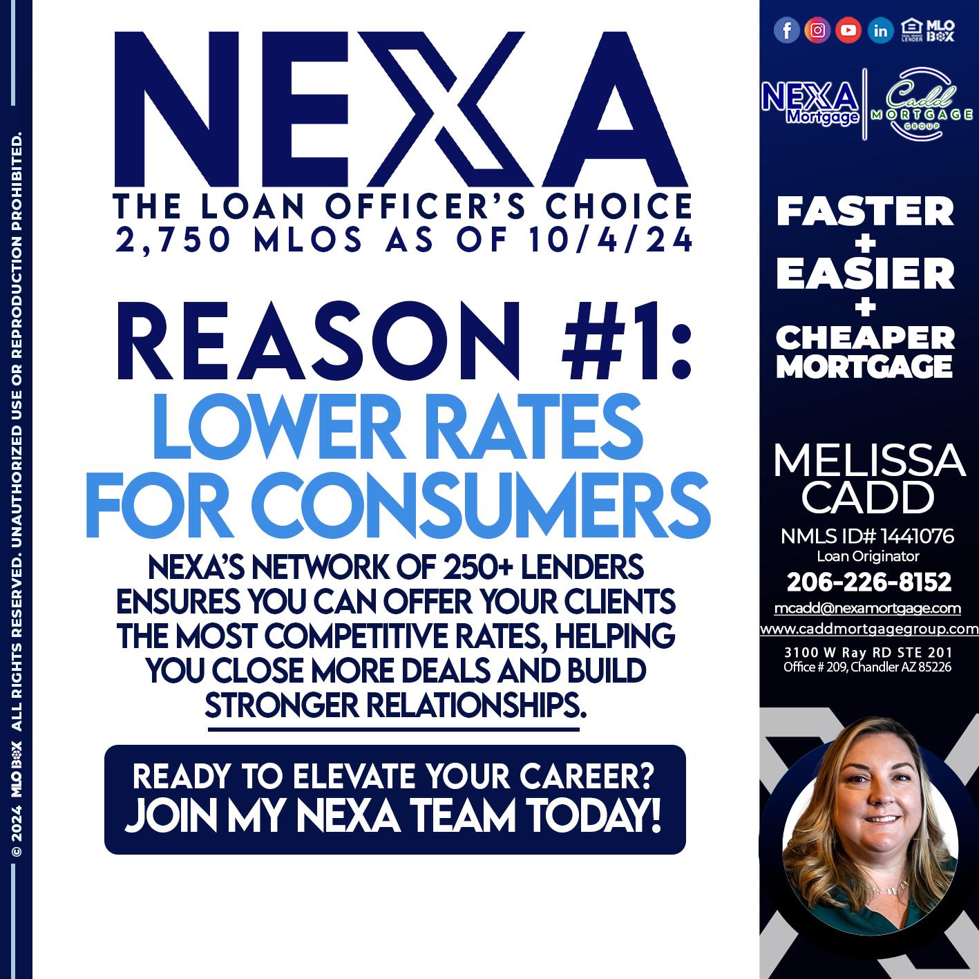 the loan officer choice REASON 1 - Melissa Cadd -Loan Originator