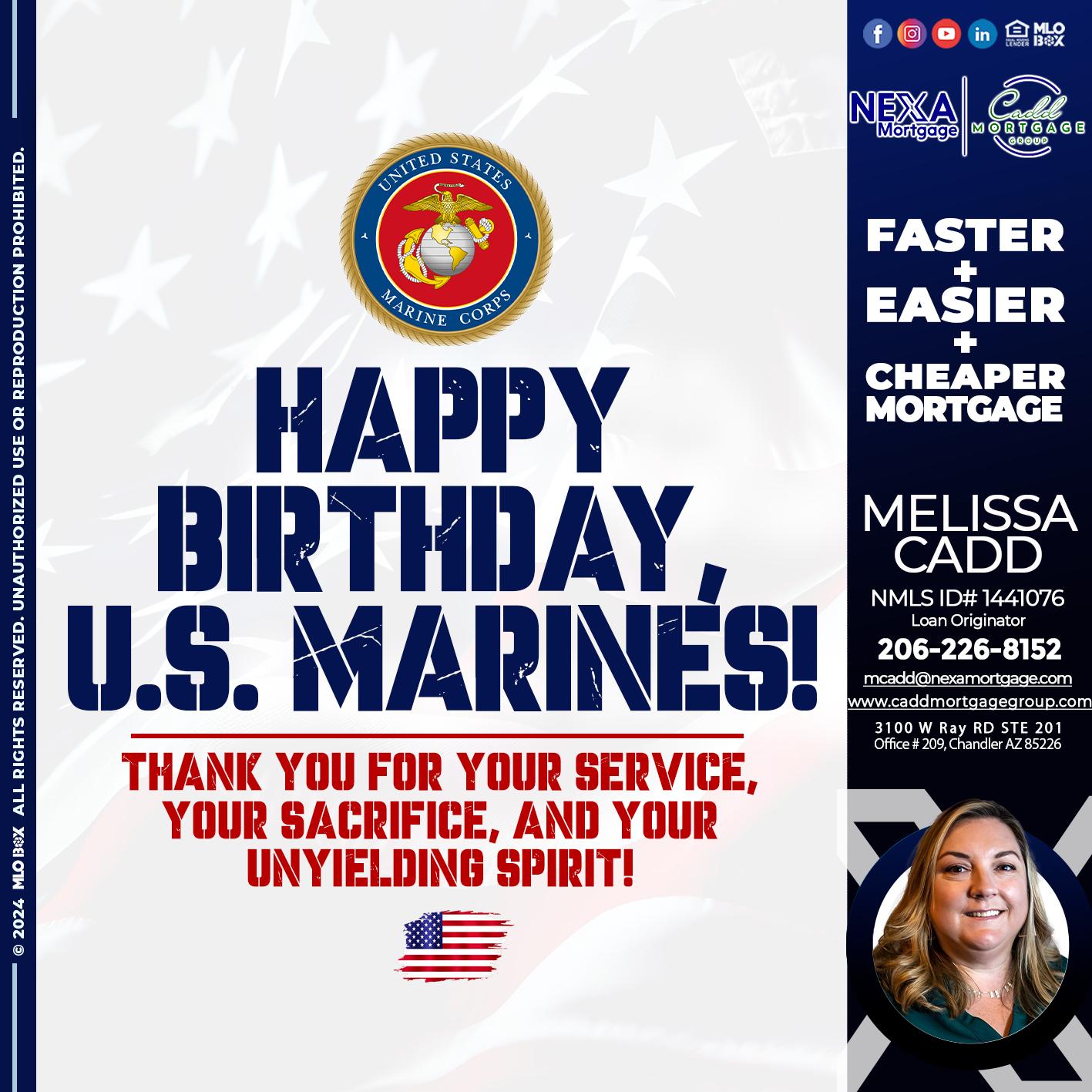 US MARINE BIRTHDAY - Melissa Cadd -Loan Originator