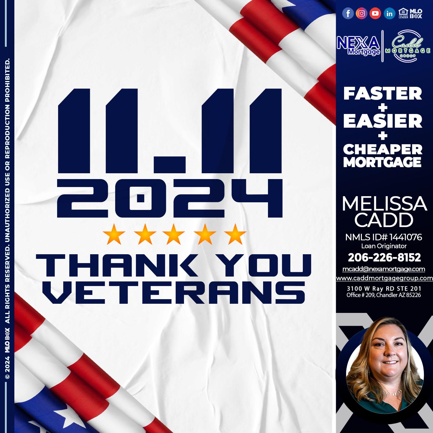 THANK YOU VETERANS - Melissa Cadd -Loan Originator