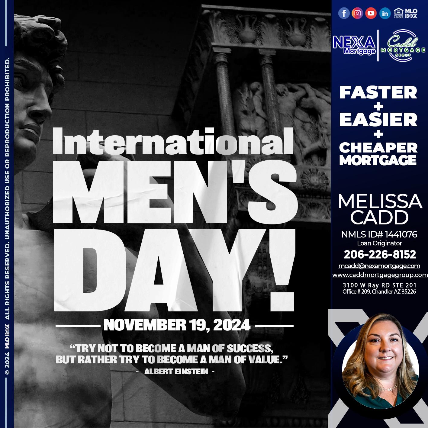 INTERNATIONAL MENS DAY - Melissa Cadd -Loan Originator