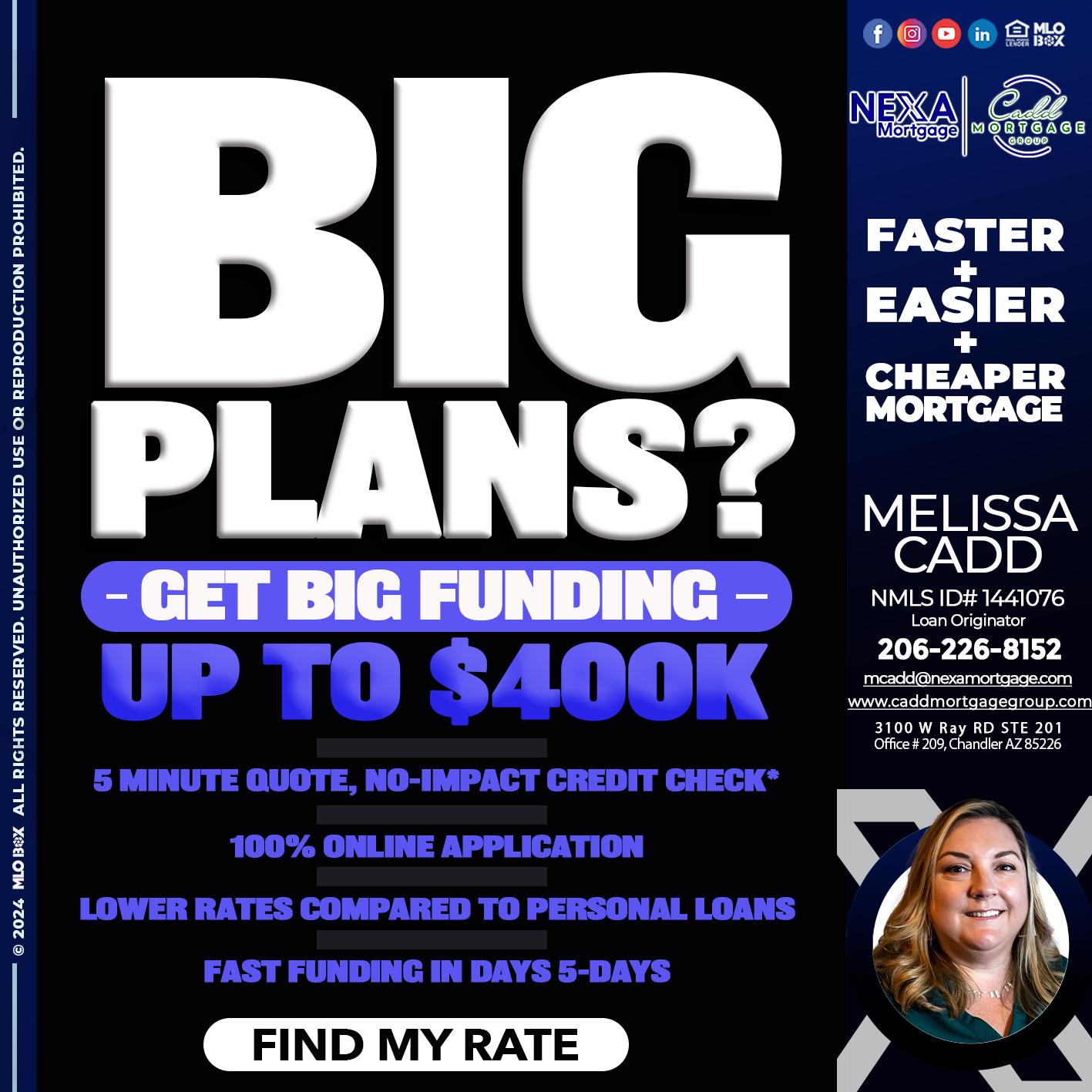 BIG PLANS - Melissa Cadd -Loan Originator