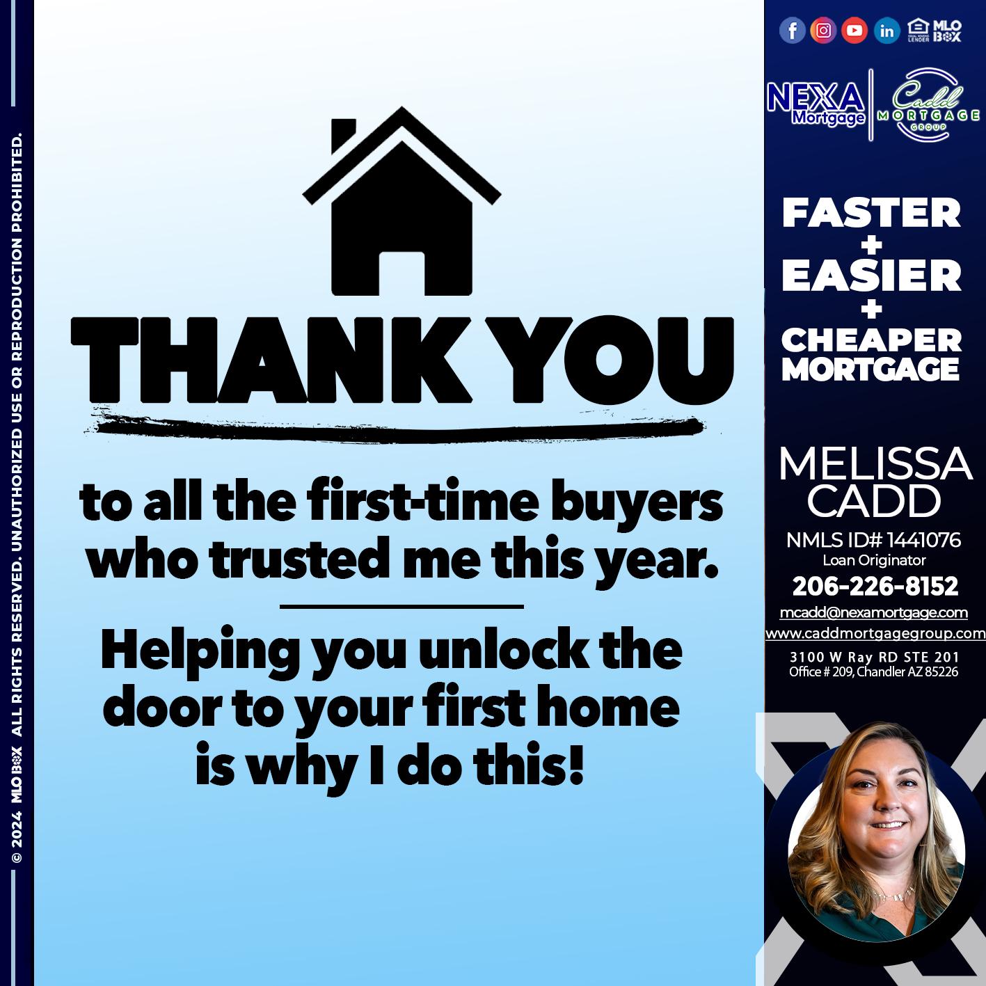 THANK YOU - Melissa Cadd -Loan Originator