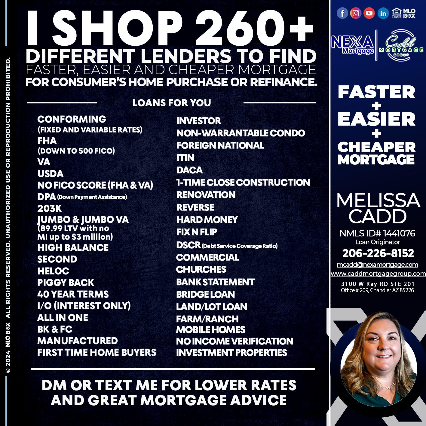 i shop 260+ - Melissa Cadd -Loan Originator