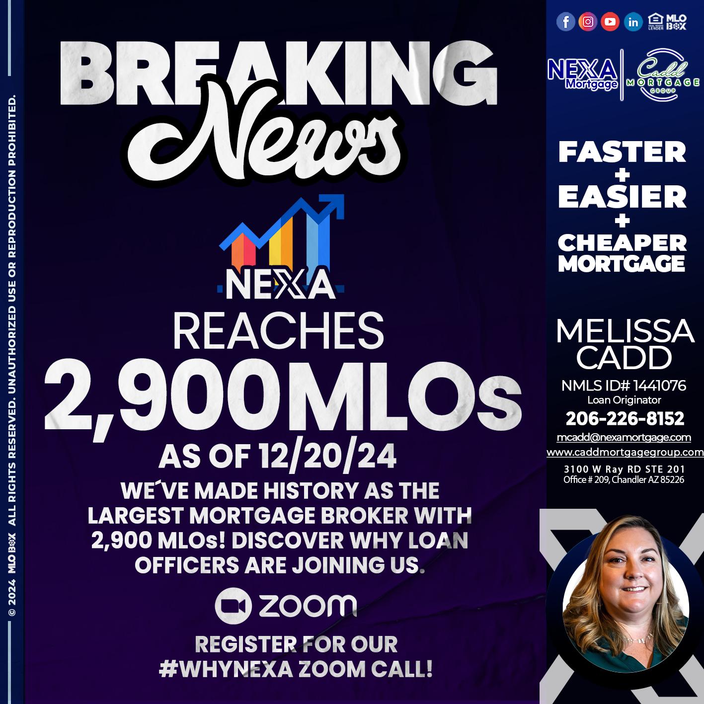 BREAKING NEWS - Melissa Cadd -Loan Originator