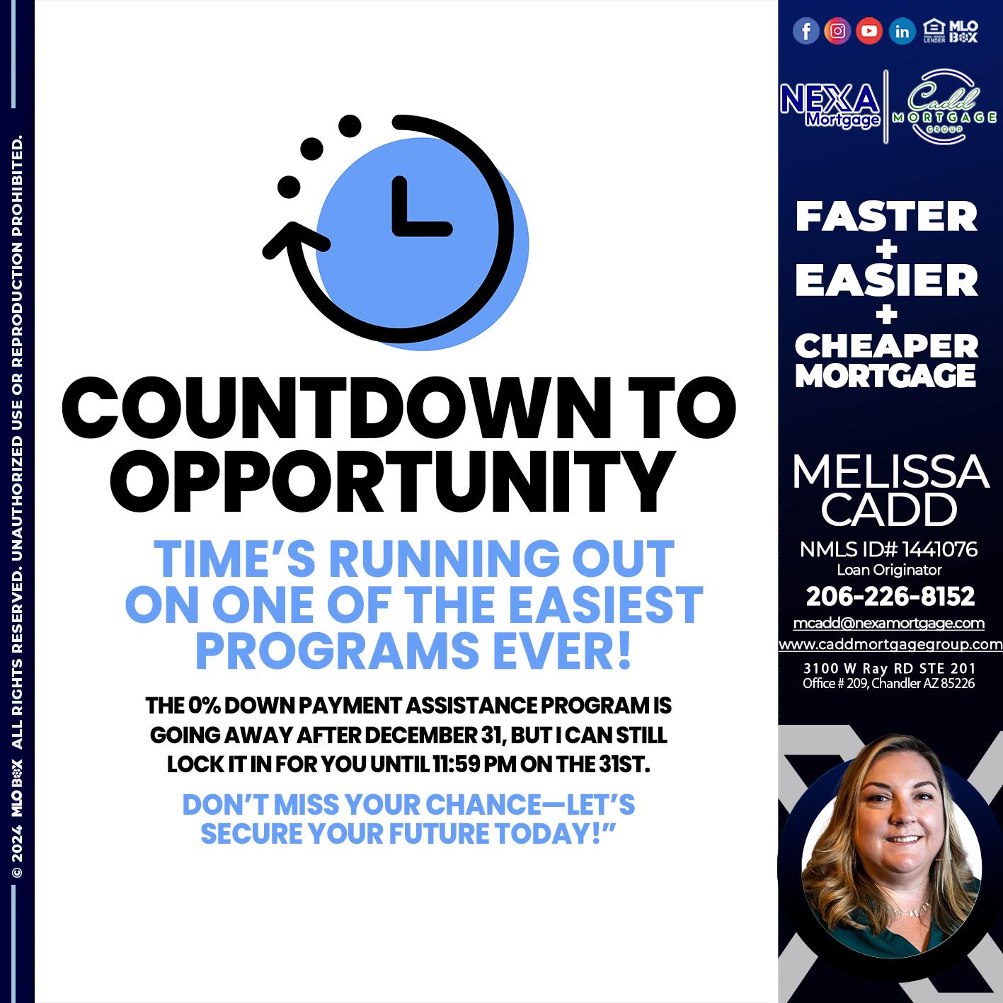 COUNTDOWN - Melissa Cadd -Loan Originator